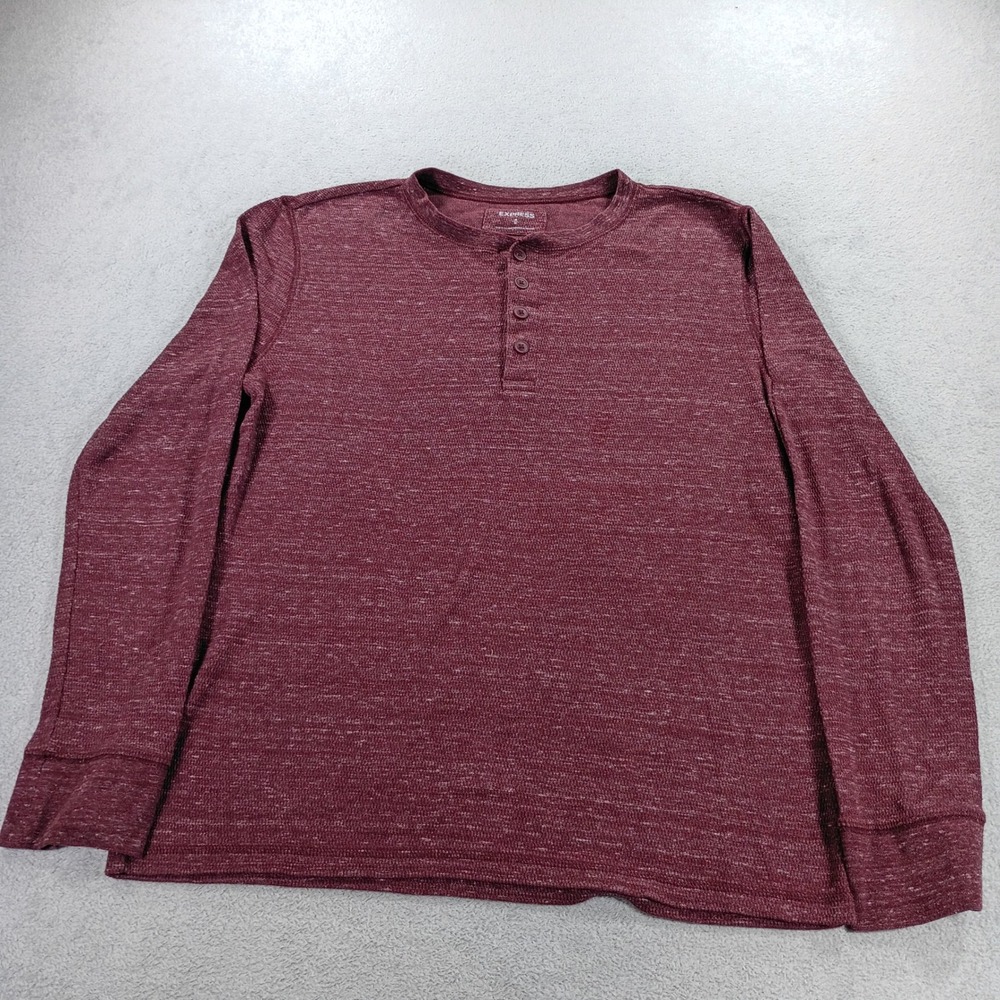 Express Mens Henley Shirt Maroon Marled Medium Long Sleeve 4-Button